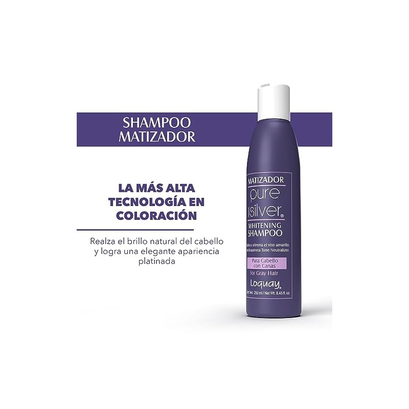 Loquay Pure Silver Shampo para canas, Plata, 250 ml