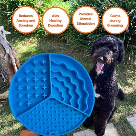 Licking Mat, Slow Feeder for Anxiety Relief, Calming Mat, Feeding Mat for Peanut Butter, Yoghurt, or Treats, Suitable All Dog Sizes (Blue)