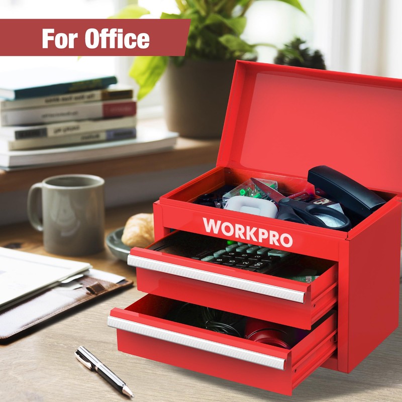 WORKPRO Mini Metal Tool Box with 2 Drawers and Top