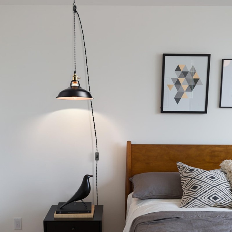 YUBOLE Industrial Hanging Lights with Plug in Cord, Black Barn
