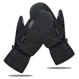 PONCEAU Waterproof ski mittens gloves men women thermal winter gloves for men unisex snow gloves touchscreen gloves Black XL