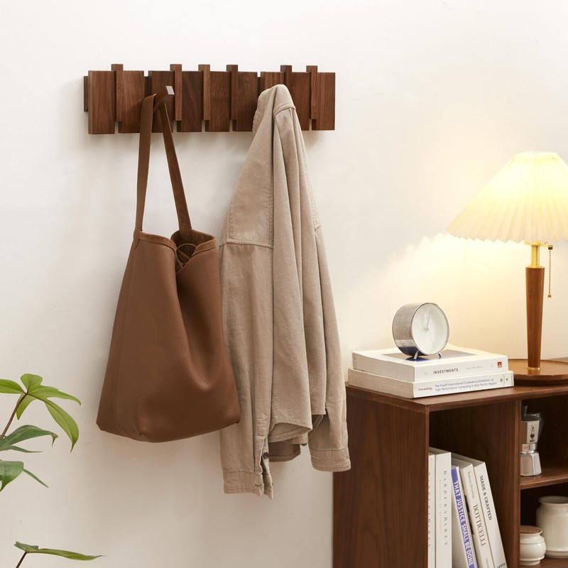 QUELLANCE Wood Coat Rack Wall Mount, Coat Hooks Hanger Wall