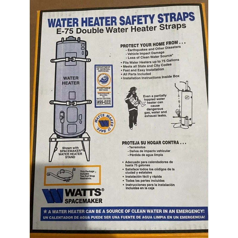 Watts Double Hot Water Heater Safety Straps, Watts Spacemaker E-75,