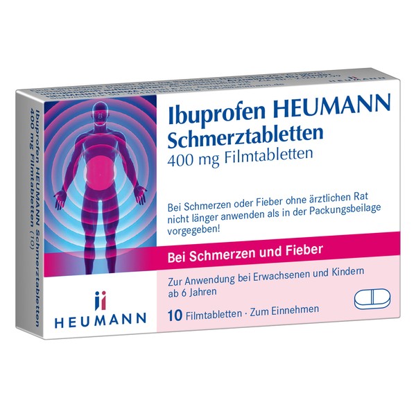 Ibuprofen HEUMANN Pain Tablets 400 mg Film-Coated Tablets for Light to Moderately Strong Pain, Antipyretic & Anti-Inflammatory Tablets, Pack of 10