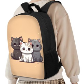 Oamsistay Cartoon Cat Kids Backpack Set 4Pcs with Lunch Box Pencil Case and Keychain School Backpack Lightweight Casual Daypacks for Elementary Primary Middle School Bookbag