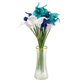 HARFINGTON 20pcs Artificial Calla Lily Fake Silk Flowers Bouquet Real Touch for Home Garden Wedding Party Decoration, Blue/Dark Blue/White