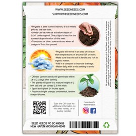 Seed Needs, Chinese Lantern Seeds - 200 Heirloom Seeds for Planting Physalis alkekengi - Orange Ornamental Pods, Perfect for Pots & Containers (5 Packs)