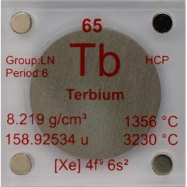 Terbium (Tb) 24.26mm Metal Disc with Acrylic Case for Collection or Experiments