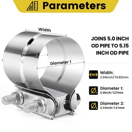 ZEHCLP Exhaust Clamp Butt Joint 304 Stainless Steel Band Lap Joint Band Clamp Stainless Steel for Pipes Sleeve Couple ，Catalytic Converters，Muffler (1, 5.0 inch)