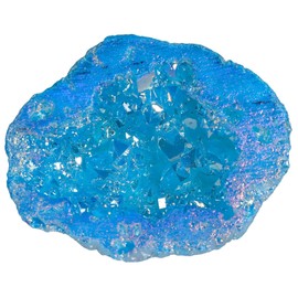 Nupuyai Titanium Coated Crystal Glass Geode Quartz Rainbow Cluster Natural Crystal Stone Decoration for Home Collection and Gifts (Blue)
