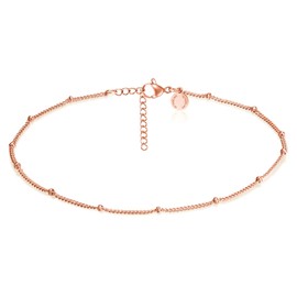 day.berlin Women's Anklet Point 18 K Gold-Plated Anklet 22 cm + 5 cm, Variable Length with Small Balls Made of 316L Stainless Steel, Nickel-Free and Waterproof, Stainless Steel