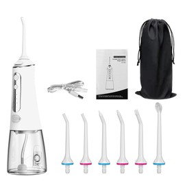 Cordless Water Flosser Dental Oral Irrigator with DIY Mode 300ml Water  IPX7 Waterproof Portable USB Rechargeable Teeth Cleaner for Travel Home Office with 6pcs Jet Tips Waterproof Storage Bag