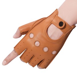Meetoget Driving Gloves for Men Deerskin Leather Fingerless Unlined Gloves CAM03, Tan, Size Medium