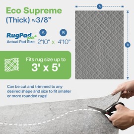 Waterproof Rug Pad, 3x5 ft (3/8" Thick) - Non-Slip Cushioned Pad for Area Floors - Washable, Pet-Friendly, Protects Floors from Spills and Accidents, Scratch-Resistant Rug Underlay