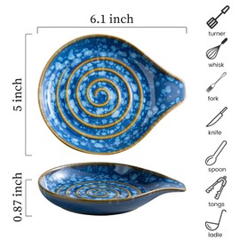 LAUCHUH Spoon Rest for Stove Top - 5” Ceramic Spoon Holder Stylish Utensil Holder for Kitchen Countertops, Ladle, Coffee Spoons, Cooking spoons, Spatula, Tongs, Heat-Resistant, Starry Blue
