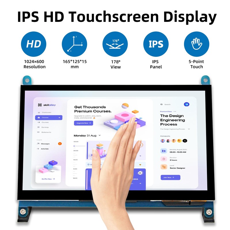 iPistBit 7 Inch LCD Touch Screen, 1024x600 IPS Display with