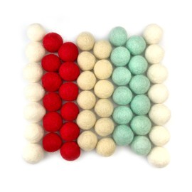 Wildflower by hu hands Christmas Cheer 100% Wool Felt Balls | 50 Pom Poms for Crafts, Garland, Felting, Decor | .8-1 Inch Red, White, Tan, Aqua Pompoms | Hand Felted in Nepal | Muslin Bag Included