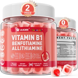 Vitamin B1 Gummies with Benfotiamine 300mg, Allithiamine, Thiamine, Vitamin B Complex & Inositol, Methylated B1, B2, B6 Multivitamins, L-methylfolate, Methyl B12 for Nerve Energy Overall Health,120Cts