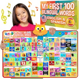 First 100 Words Bilingual Electronic Alphabet Poster – Interactive Learning Chart for Kids | 100 First Words in English & Spanish | Educational Talking Wall Poster