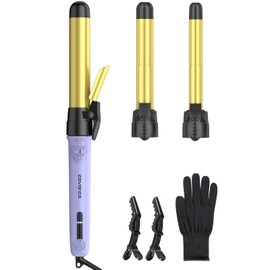 Rotating Curling Iron 3 in 1 Set, Automatic Curling Wand with 3 Interchangeable Ceramic Barrels(0.75" - 1.25"), Instant Heating Hair Culer with 5 Adjustable Temp, Include Heat Resistant Glove & Clips