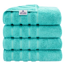 American Soft Linen Luxury 4 Piece Bath Towel Set, 600 GSM 100% Cotton Turkish Bath Towels for Bathroom, 27x54 in Large Bathroom Shower Towels, Turquoise Blue