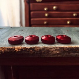 PrecisionGeek Speaker Pads Vibration Absorber Anodised Aluminium Red 20mm Diameter Knurled Trim Edge HiFi Stand Soundbars - Set of 4