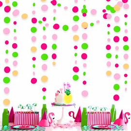 SSuirk 52ft Hawaiian Tropical Jungle Beach Party Decorations - Hot Pink, Green, Yellow Paper Garland Streamer for Aloha Birthday, Baby Shower, Summer Pool Party - Hanging Luau Decor Supplies