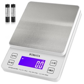 Bomata B606 Digital Kitchen Scale, 0.03 oz (0.1 g), 11.0 lbs (5 kg), Full View, Backlight Screen, Apperity, Panel, Touch-type, Buttons, Regional Settings, Tare, ML, Stainless Steel, Digital Scale