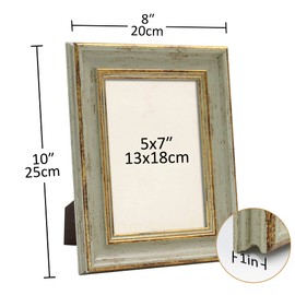 Sapowerntus Vintage 5x7 Picture Frame Gold Line Sage Green Distressed Photo Frames Set Antique Real Glass Wall Hanging Tabletop Display Home Decor Retro Shabby Chic Unique Gift