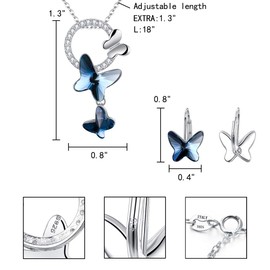 EleQueen 925 Sterling Silver Butterfly Denim Blue Pendant Necklace Stud Earrings Jewelry Set Made with Austrian Crystals, Valentine's Day/Mother's Day/Christmas Jewelry Gift for Girlfriend/Mom