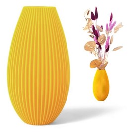 Artificial Flower Vase, Unbreakable 20 cm, Modern, Yellow Vase, Home Decoration, Boho, Corrugation