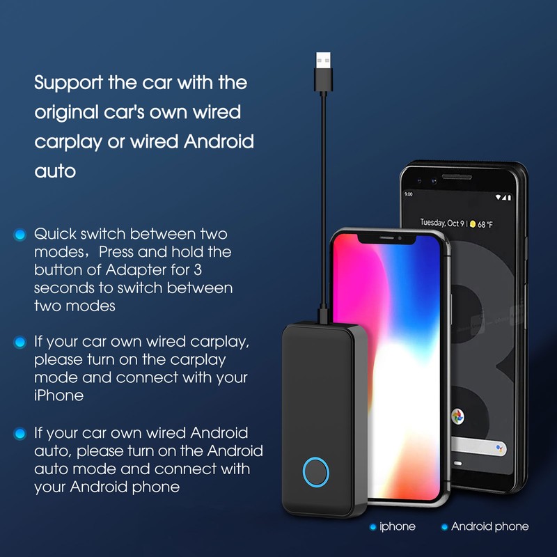 Wireless Carplay Adapter 3 in 1 Stable Connection Compact Wired