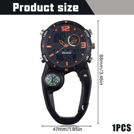 GOMETY Pocket Watch Nurse's Watch with Carabiner, Clip Carabiner Watch with Luminous, Calendar, Week, Alarm Clock, Compass, Digital Watch, Analogue Quartz Watch for Nurses, Doctors, orange, Sports