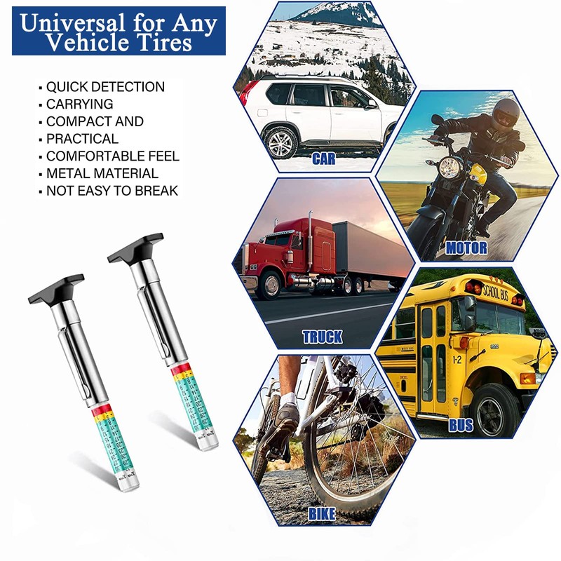 Heeke 2PCS Tire Tread Depth Gauge - Two-Sided Smart Color