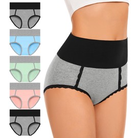 DUKAWA High Waisted Womens Cotton Underwear C Section Plus Size Comfortable Briefs Tummy Control Postpartum Ladies Panties 5-Packs Medium