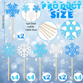 Vicenpal 24 Pcs Snowflake Decoration Christmas Snowflake Picks Wooden Winter Picks for Floral Arrangements Table Centerpiece for Winter Decorations Xmas Home Vase Crafts DIY (White, Blue)