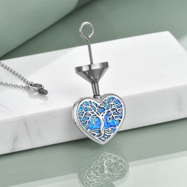 ONEFINITY Urn Necklace for Ashes Sterling Silver Heart Tree of Life Cremation Jewelry Blue Opal Cremation Memory Necklace for Women Men