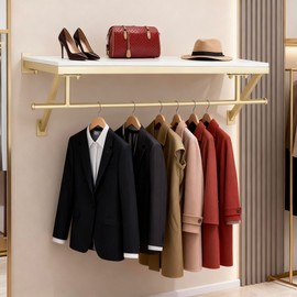 kunghei 31.5in Boutiques Clothing Store Garment Rack W/Wood Storage Shelf, Hanging Dresses Racks Heavy Duty Wedding Dress Racks Home Studio Clothes Organizer Retail Display Bathroom Towel Rack