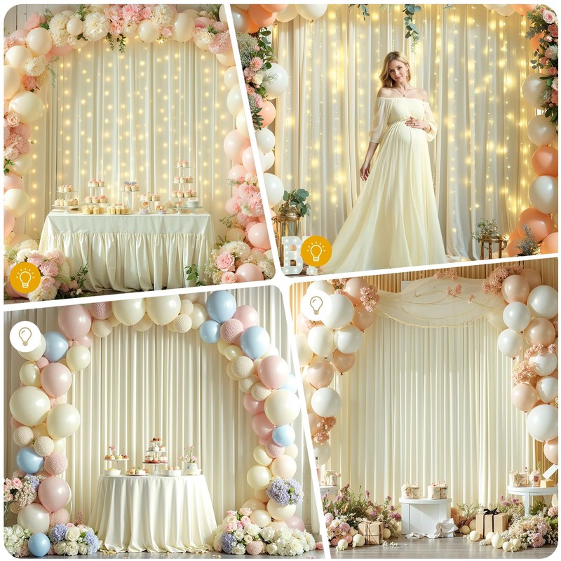 10 x 10ft Beige Backdrop Curtains with Lights String for