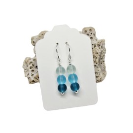 Ombre Blue Sea Glass Bead Dangle Earrings- Sterling Silver or 14K Gold Filled- Ocean Jewelry- Beach Lovers Gift Women