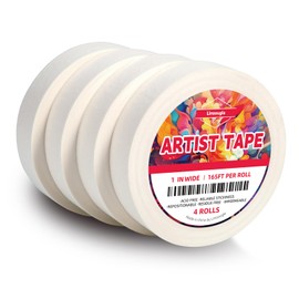 Limsougle White Artist Tape, Art Masking Tape, Medium Tack Acid-Free Artists Tape, Pack of 4 Rolls, 1 Inch x 165 Feet, for Watercolor Painting, Canvas, Crayon Drawing and Other Drafting Art.