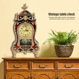 Vintage Clock with HD Glass Table Top Clock Wall-Mounted Design Analog Table Battery Operated Antique Desk Clock Home Desk Alarm Clocks for Living Room Decor Shelf(Brown Red)