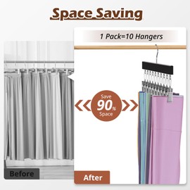 HzTinT Leggings Organizer for Closet Hanging, 2 Packs Wooden Pants Hangers Hold Up to 20 Shorts, 360° Swivel Space Saving Closet Hanging Organizer for Hats, Underpants, Scarfs, Black