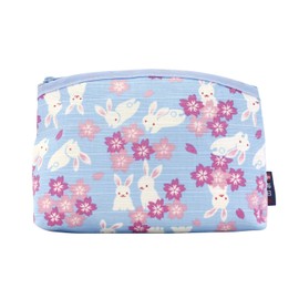 Maeda Dyeing Wafu Biyori Bottom Pouch Rabbit Fairy Cherry Blossom Light Blue Made in Japan