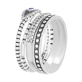 WILLOWBIRD Oxidized Sterling Silver Multi Pack Cubic Zirconia Stackable Eternity Ring for Women Set Evil Eye Size 10