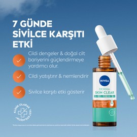 NIVEA Derma Skin Clear Dengeleyici, Sivilce Karşıtı Serum 30ml, Yağlı ve Sivilce Eğilimli Ciltler,Pro Vitamin B5,Niasinamid,Hyaluronik Asit