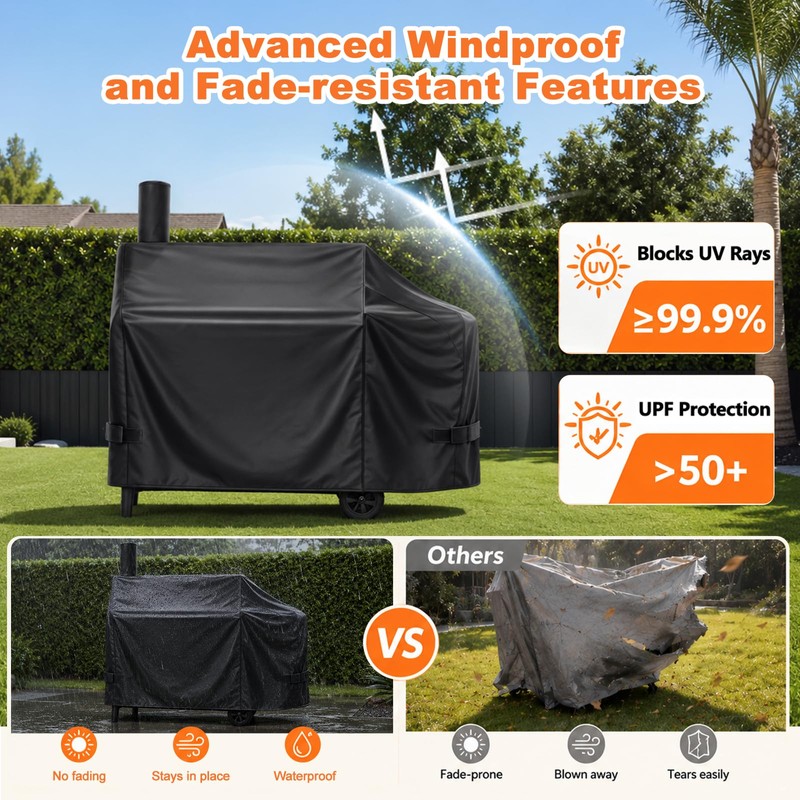 60" Offset Smoker Grill Cover for Char-Broil 1280/1260, Brinkmann, Weber