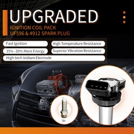 UF596 Ignition Coil & Spark Plug: 4-Pack Combo Replaces OE Numbers UF619 90919-02252 4912 Compatible with Toyota Corolla Prius Matrix Scion Lexus Pontiac Perfect for Complete Engine Tune-Up