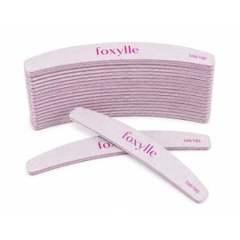 Foxylle - Paquete de 20 limas de uñas de media luna, grano 100/180, papel de lija japonés de alta calidad, tableros de esmeril de doble cara, lima de 