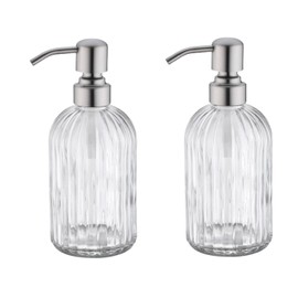 TUTEW Glass Soap Dispensers with Brushed Nickel Pump Head, Hand Soap Dispenser for Kitchen and Bathroom, Heavy Glass Soap Dispenser 15oz, High Purity Glass (2 Pack)